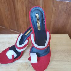 Brand New Still In Box Red Heel Sandal. Heel Height 3.75 Red Slip-on Sandals For Evening, Red Sandals Heels, Black Pointed Toe Heels, Feather Heels, Purple Heels, White High Heels, Suede High Heels, Socks And Heels, Square Toe Heels