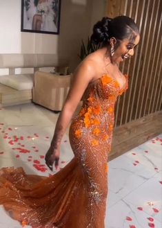 Mermaid Orange Prom Dresses Sleeveless 17th Birthday Outfits P394 – PreppyDress Beaded Nigerian Dress, Ghanaian Prom Dress, Prom Dress Inspiration Black People, Brown Prom Dresses Black Women, Orange Prom Dresses Black Women, Orange Dress Prom, Prom After Party Outfit, Matric Dance Dresses South Africa, Fancy Princess Dresses