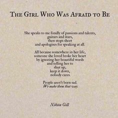 the girl who was afraid to be poem written by nisha gill on brown paper