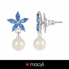 in stock Blue Flower Earrings For Formal Occasions, Formal Blue Flower Earrings, Flower Drop Earrings, Sparkling Lights, Pearl Flower, Online Earrings, Blue Crystals, Pick Up, In Store