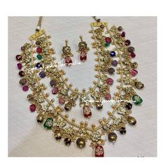 very beautiful heavy party wear necklace set to put extra beauty in your look. Heavy Red Kundan Necklace For Puja, Multicolor Long Kundan Necklace Gift, Intricate Long Kundan Necklace For Celebration, Ornate Hand-set Kundan Necklace For Celebration, Ornate Hand-set Kundan Necklace For Festivals, Sabyasachi Wedding, Punjabi Jewelry, Kundan Jewelry, Kundan Necklace