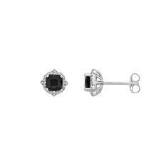 Finish your style with these refined black onyx stud earrings. Finish your style with these refined black onyx stud earrings. Metal: sterling silver Backings: post Plating: rhodium Packaging: boxed Finish: polished Length: 9 mmSTONE DETAILS Stone type: onyx & white topaz Center stone weight: 1/2 ct. Center stone size: 5 mm x 5 mm Shape: cushion cut Setting: prong Size: One Size. Gender: female. Age Group: adult. Black Earrings With Prong Setting In Fine Jewelry, Black Prong Setting Earrings Fine Jewelry, Black Prong Set Fine Earrings, Black Earrings With Diamond Accents, Black Diamond Earrings With Diamond Accents, Black Diamond Earrings With Accents, Black Diamond Earrings For Formal Occasions, Black Diamond Earrings With Accents For Formal Events, Black Diamond Earrings With Accents For Formal Occasions