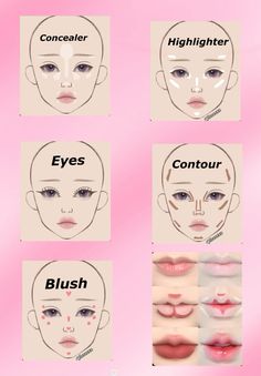 What Type Of Makeup Suits Me, Drawing Makeup Looks, Makeup Base Drawing, Where To Put Makeup On Face, Types Of Makeup Styles, Makeup Placement Face, Makeup Looks Drawing, Makeup Ideas Drawing, Makeup Instructions