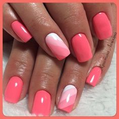 Pink Dipped Nails, Coral Nails, Colorful Nail Designs, Short Nail Designs, Gel Nail Designs