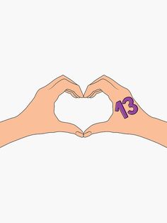 two hands making a heart shape with the number thirteen on their fingers