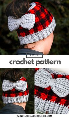 the crochet bow is on top of this headband, and it's made