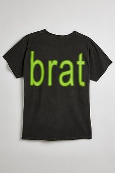 Charli XCX Brat album graphic t-shirt. Cotton jersey tee in a standard fit with Brat text printed at the front. Short sleeve t-shirt with a ribbed crew neck. Urban Outfitters exclusive. Features Charli XCX Brat tee Iconic Brat album graphic t-shirt Crew neck Front graphic print Short sleeve Regular fit UO exclusive Content + Care 100% Cotton Machine wash Imported Size + Fit Measurements taken from size Medium Chest: 42" Length: 27.5" | Charli XCX UO Exclusive Brat Graphic Tee in Black, Men's at Urban Outfitters Urban Outfitters Graphic Tee With Text Print, Urban Outfitters Graphic Tee With Letter Print, Urban Outfitters Cotton Graphic Print T-shirt, Urban Outfitters Screen Print T-shirt For Streetwear, Urban Outfitters Cotton T-shirt With Screen Print, Urban Outfitters Cotton Screen Print T-shirt, Urban Outfitters Screen Print Cotton T-shirt, Urban Outfitters Graphic Tee For Streetwear, Black Relaxed Fit T-shirt By Urban Outfitters