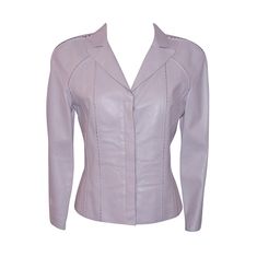 Valentino light lavender, very soft calf leather with crystals embedded in all of the seams. Length 22", chest 36", waist 34", sleeve 20". Size 10 Lavender Jacket, Beach Jacket, Valentino Jacket, Luxury Jacket, Dusty Lavender, Light Lavender, Purple Jacket, Coat Design, Vintage Jacket