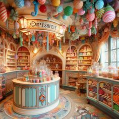 the interior of a candy shop with lots of colorful candies