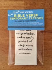 the bible verse temporary tattoos are packaged in plastic