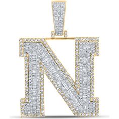 GND 10K Two-Tone Gold N Initial Charm Pendant with Baguette and Round Diamonds – 2.62 Carat Total Diamond Weight N Initial, Gold N, Jewelry Appraisal, Warm Yellow, Letter Charm, Diamond Education, Womens Wedding Bands, Letter Charms, Gold Accessories