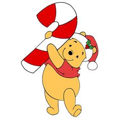 winnie the pooh with a santa hat and candy cane