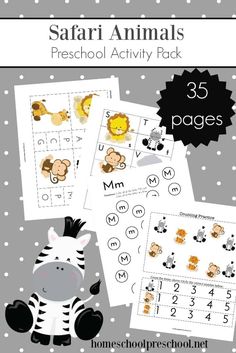 the safari animals preschool activity pack includes printables and worksheets to help children learn