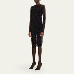 Givenchy tulle dress with burnout flower detail Boat neckline Long sleeves Knee length Sheath silhouette Nylon/polyamide/elastane Made in Italy Eyeglass Jewelry, Travel Scarf, Boat Neck Dress, Evening Flats, Evening Jackets, Lingerie Sleepwear, Platform Pumps, Boat Neck, Tie And Pocket Square