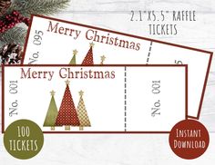 two christmas tickets with trees on them