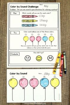 the color by sound challenge for kids to learn how to use crayon pens