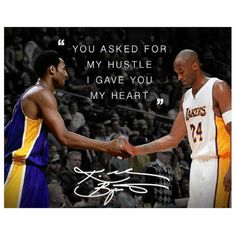 two basketball players shaking hands with an autographed card in front of the crowd