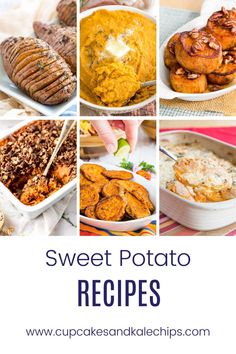 sweet potato recipe collage with the words sweet potato recipes on it and images of different dishes