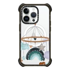 a phone case with an image of a birdcage and other things on it