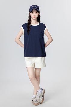 Blue Color Block Sleeveless T-Shirt Blue S Blue Crew Neck Muscle Tee For Summer, Blue Crew Neck Muscle Tee For Spring, Blue Relaxed Fit Tank Top, Blue Casual Muscle Tee For Spring, Sporty Navy T-shirt For Summer, Blue Sleeveless Top With Relaxed Fit, Blue Cotton Muscle Tee For Spring, Blue Relaxed Fit Sleeveless Top, Spring Blue Cotton Muscle Tee