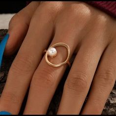 Dainty Gold And Pearl Ring. Adjustable Rings For Spring Party, Spring Party Rings Adjustable, Adjustable Spring Party Rings, Asymmetrical Ring, Cubic Zirconia Wedding Rings, Pave Wedding Rings, Dainty Gold Ring, Shiny Rings, Tanzanite Diamond Ring