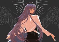 an anime character with long hair and angel wings