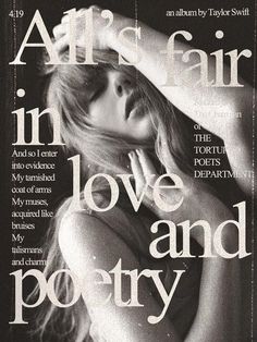 a woman with her hand on her head and the words art's fair in love and poetry