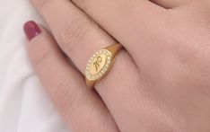 This is a custom diamond oval signet ring for women, made of solid gold in 9k,14K,18k, hallmarked accordingly 373-585-750. This solid gold ring is set with natural diamonds. You can choose between the hollow back and full back (see the last picture). A traditional and personal symbol, the signet has been around for as long as time. Traditionally, signet rings are worn on the pinky finger of your non-dominant hand. Nowadays, you can wear our oval ring on any finger, and take the classic monogram Frame Anniversary Gift, Pinky Finger Ring, Personal Symbol, Oval Signet Ring, Pinky Finger, Diamond Frame, Classic Monogram, Letter Ring, Gold Anniversary