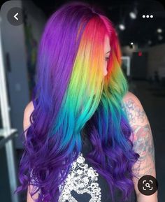 Pastel Split Dye, Purple Rainbow Hair, Hair Dye Designs, Colored Locks, Wild Hair Color, Hot Colors, Hair Color Underneath, Cute Hair Colors