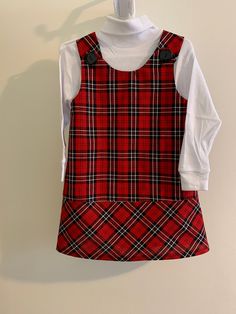 Girls size 3 jumper with turtleneck. Red plaid with buttons on shoulders. Fitted Plaid Preppy Dress For Fall, Fitted Plaid Dress For Fall In Preppy Style, Fitted Plaid Dress For Fall, Preppy Style, Plaid Tops For School In Fall, Plaid Jumper, Girls Red, Red Plaid, Jumper, Girls Dresses