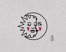 a drawing of a man's face with hearts in his eyes and the moon behind him