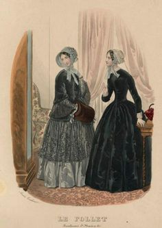 1848. mourning dresses, Le Follet. 1849 Fashion, Edwardian Fashion Plates, Vintage Sketches, Historic Fashion, Victoria Fashion, Old Fashion