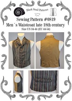 sewing pattern for men's waistcoat to 19th century