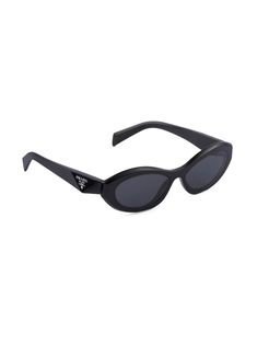 Prada Eyewear Symbole oval-frame Sunglasses - Farfetch Sun Glasses Prada, Prada Oval Sunglasses, Prada Glasses Sunglasses, Prada Sunglasses Women, Prada Symbole Sunglasses, Jeans Closet, Black Sunnies, Sunglasses Png, Glasses Frames Trendy