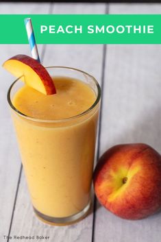 there is a smoothie with an apple on the side and a straw in it