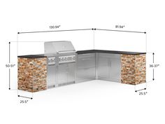 an outdoor kitchen is shown with the measurements