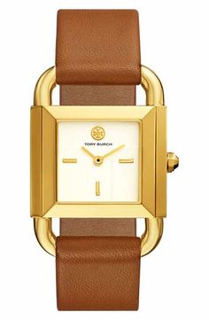 Tory Burch Phipps Leather Strap Watch, 29mm x 41mm Time Bandits, Rebecca Davis, Brown Leather Strap Watch, Unique Watches, Diamond Watches, Watches Women Leather, Hand Watch, Leather Strap Watch, Leather Heels Sandals