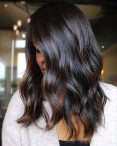 Black Hair With Dimension, Dark Brown Hair Color Ideas, Warm Brown Hair Color, Short Dark Brown Hair