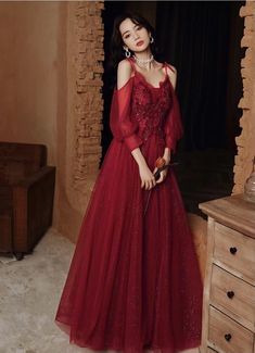 New, classy, Burgundy evening dress, glamorous party dress with strapsMaterial:tulleColor:as picture or custom colorneckline:off shoulderBack details:bandageStyle:charmingDress type:A-line&ltp&gtFeatures:chic,sequin</p>&ltbr/>&ltp&gtCustomized service and Rush order are available.</p>&ltbr/>&ltp&gtThis dress could be custom made, there are no extra cost to do custom size and color.</p>&ltbr/>&ltp&gtPlease leave your phone num Off-shoulder Tulle Evening Dress For Party, Off-shoulder Tulle Evening Dress For Gala, Off-shoulder Tulle Prom Dress, Burgundy Evening Dress, Classy Wardrobe, Glamorous Party, Grad Dresses, Red Prom Dress, Character Designs