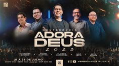 an adora deus concert poster with three men standing in front of the audience