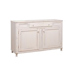 a white cabinet with two doors and drawers on the bottom, in front of a white background