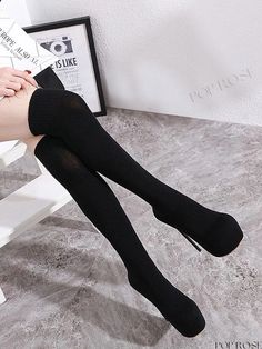 Elevate Your Style with Women's Sexy Platform Socks Boots Trendy Black Knee-high Socks For Party, Fitted Knee-high Socks For Winter Party, Trendy Fitted Knee-high Stockings, Trendy Winter Party Legwear, Trendy Stretch Knee-high Socks For Party, Thigh High Hosiery For Winter Parties, Fitted Black Socks For Party, Trendy Party Socks With Stretch, Stretch Knee-high Party Socks