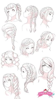 various hairstyles for girls with long hair, braids and ponytails on them