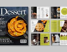 the cover of dessert magazine is shown in four different colors and sizes, including green