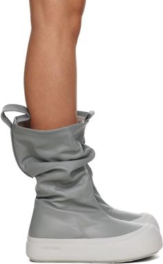 YUME YUME: Gray Low Fisherman Boots | SSENSE Disney Minimalist, Faux Leather Boots, Swag Outfits For Girls, Girly Shoes, Fashion Inspiration Design, Clarks Originals, Footwear Design Women, Winter Shoes, Thigh High Boots