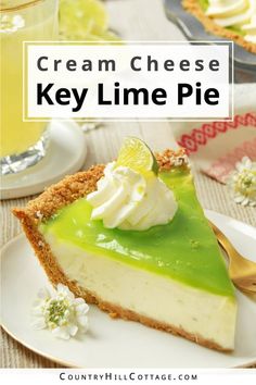 a slice of key lime pie on a white plate