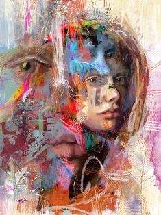 an abstract painting of a woman's face