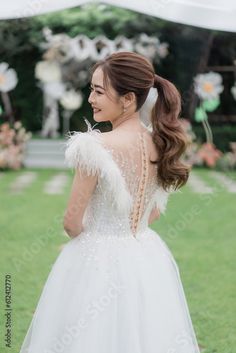 Stock Image: bride on wedding-day with ponytail hair Trendy Braids, Romantic Waves, Growing Out Bangs, 2017 Hair Trends, Intricate Braids, Holographic Hair, Elegant Updos, India Wedding, Latest Hair Trends