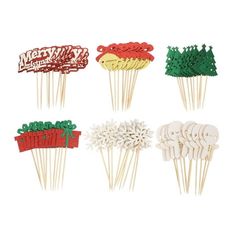 christmas cake toppers on sticks in assorted colors