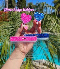 Badge holder with Glitter heart reel.  Perfect to add some sparkle to your name badge! Glitter heart is adhered to reel.  Badge holder is a clear transparent vinyl.  Glitter sparkle on top front part only. Choose your glitter color! 💕 PLEASE NOTE, SOME GLITTERS WILL HAVE TEXTURE. Some require less gloss so it will not diminish the sparkle.  These colors will have glitter texture >Black >Yellow Sunshine >Pink Cherry  gold >Neon Pink Message me with any questions or special requests 😁 🎀 Made by Iphone Cord, Yellow Sunshine, Coin Purse Keychain, Glitter Texture, Sparkly Wedding, Card Business, Pink Cherry, Handbag Charms, Glitter Hearts